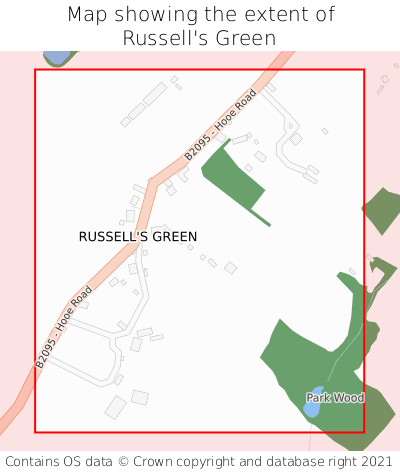 Map showing extent of Russell's Green as bounding box