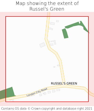 Map showing extent of Russel's Green as bounding box