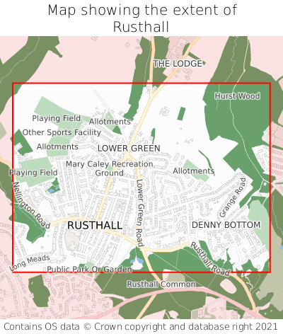 Map showing extent of Rusthall as bounding box