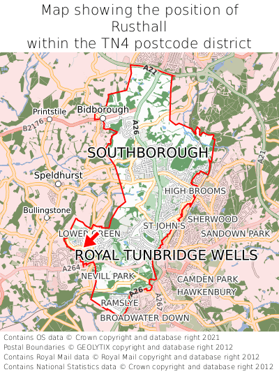 Map showing location of Rusthall within TN4