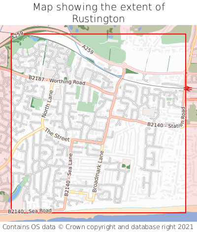 Map showing extent of Rustington as bounding box