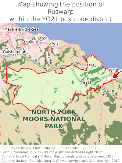 Map showing location of Ruswarp within YO21