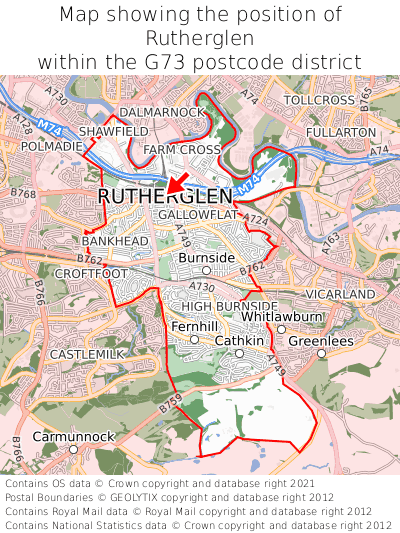 Map showing location of Rutherglen within G73