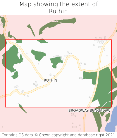 Map showing extent of Ruthin as bounding box