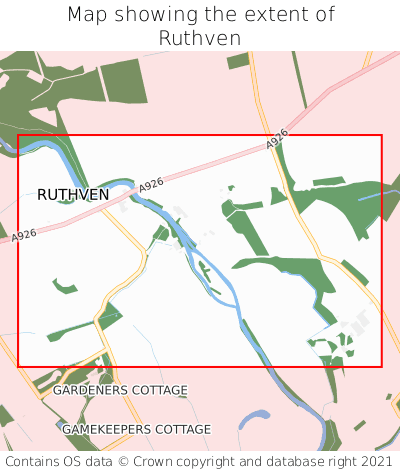 Map showing extent of Ruthven as bounding box