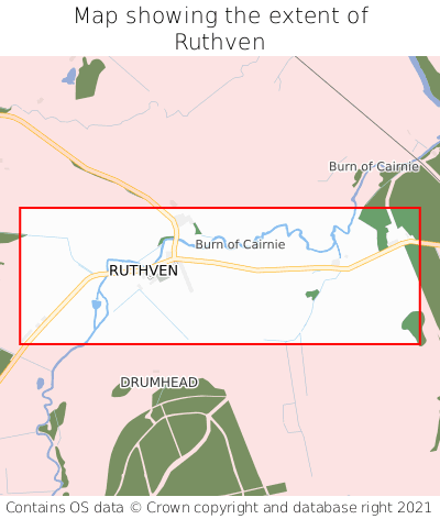 Map showing extent of Ruthven as bounding box