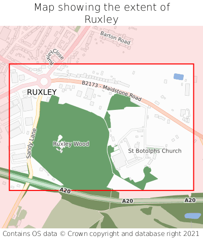 Map showing extent of Ruxley as bounding box
