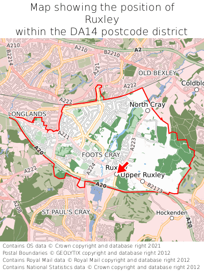 Map showing location of Ruxley within DA14