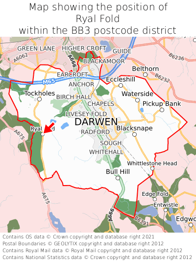 Map showing location of Ryal Fold within BB3