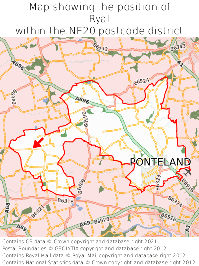 Map showing location of Ryal within NE20