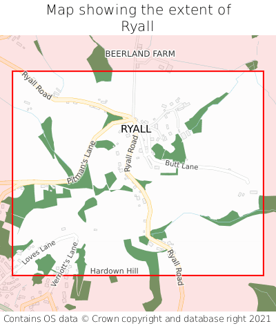 Map showing extent of Ryall as bounding box