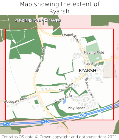 Map showing extent of Ryarsh as bounding box