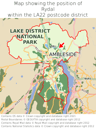 Map showing location of Rydal within LA22