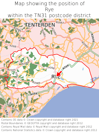 Map showing location of Rye within TN31