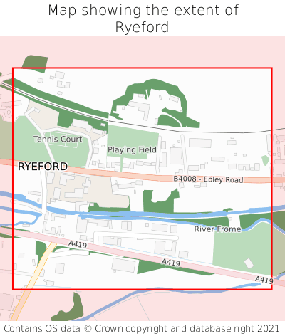 Map showing extent of Ryeford as bounding box