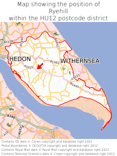 Map showing location of Ryehill within HU12