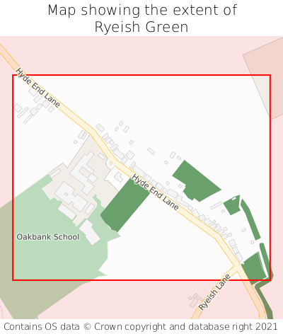 Map showing extent of Ryeish Green as bounding box