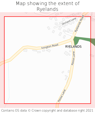 Map showing extent of Ryelands as bounding box