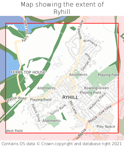 Map showing extent of Ryhill as bounding box