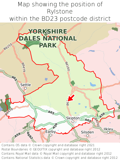 Map showing location of Rylstone within BD23