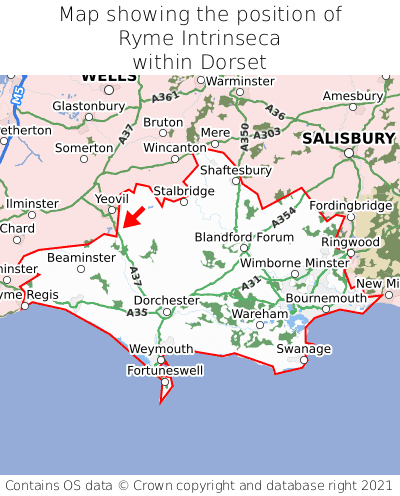 Map showing location of Ryme Intrinseca within Dorset