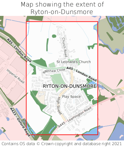 Map showing extent of Ryton-on-Dunsmore as bounding box