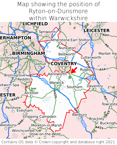 Map showing location of Ryton-on-Dunsmore within Warwickshire