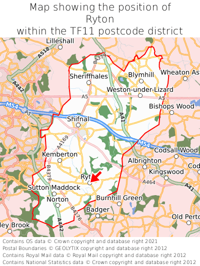 Map showing location of Ryton within TF11