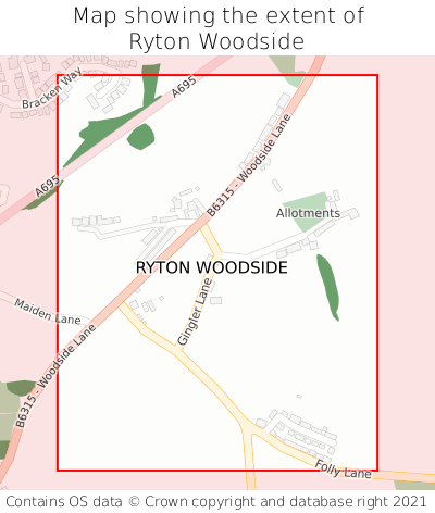 Map showing extent of Ryton Woodside as bounding box