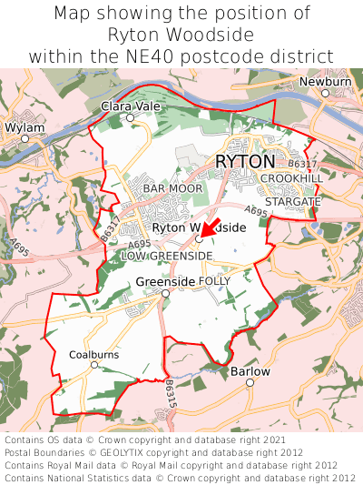 Map showing location of Ryton Woodside within NE40