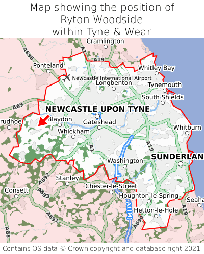 Map showing location of Ryton Woodside within Tyne & Wear