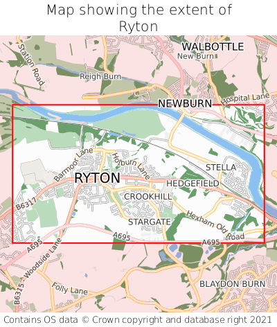 Map showing extent of Ryton as bounding box