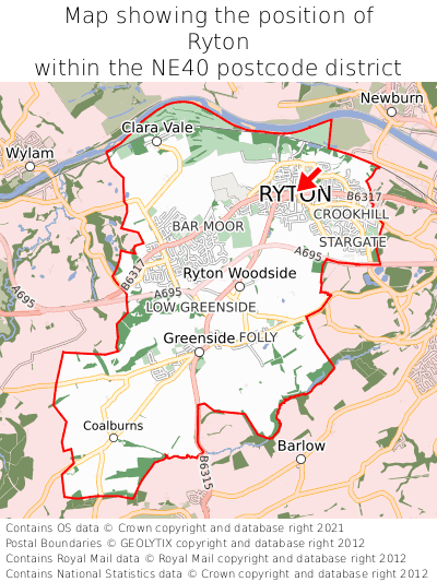 Map showing location of Ryton within NE40