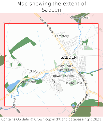 Map showing extent of Sabden as bounding box