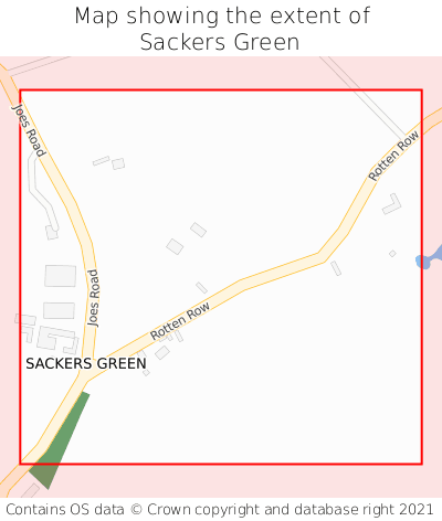 Map showing extent of Sackers Green as bounding box