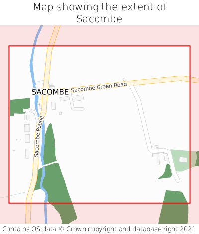 Map showing extent of Sacombe as bounding box