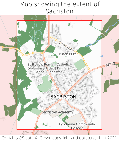Map showing extent of Sacriston as bounding box