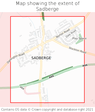 Map showing extent of Sadberge as bounding box
