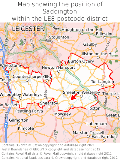 Map showing location of Saddington within LE8