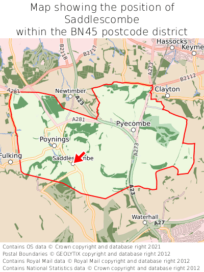 Map showing location of Saddlescombe within BN45
