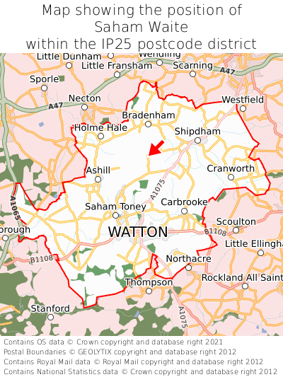 Map showing location of Saham Waite within IP25