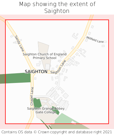 Map showing extent of Saighton as bounding box