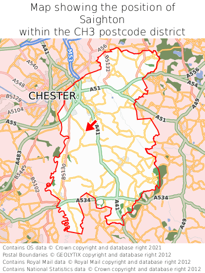Map showing location of Saighton within CH3