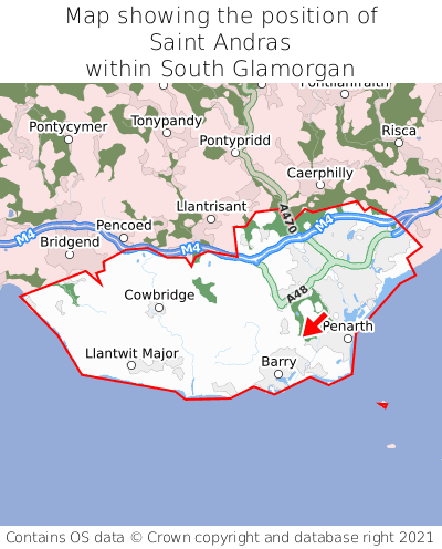 Map showing location of Saint Andras within South Glamorgan
