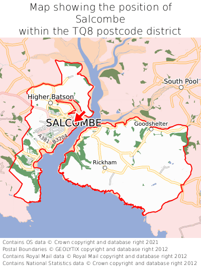 Map showing location of Salcombe within TQ8
