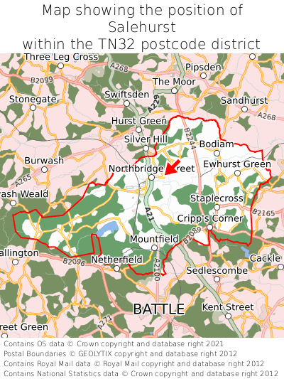 Map showing location of Salehurst within TN32