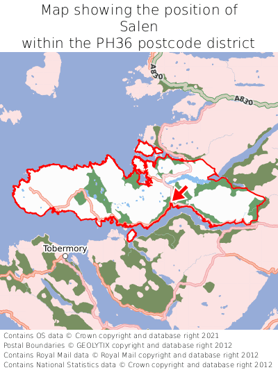 Map showing location of Salen within PH36