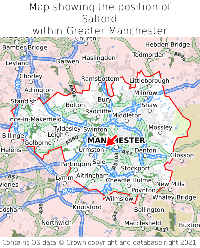 Map showing location of Salford within Greater Manchester