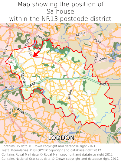 Map showing location of Salhouse within NR13