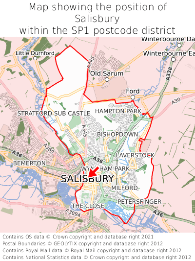 Map showing location of Salisbury within SP1